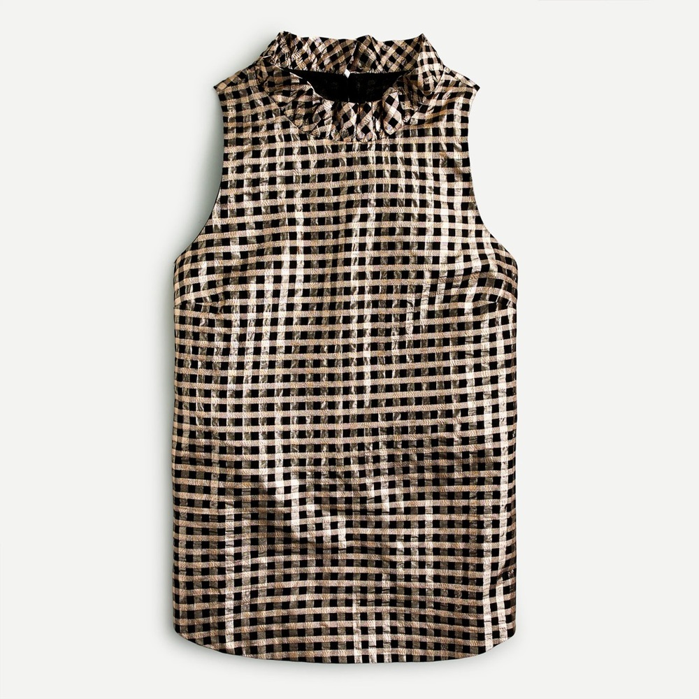 J.Crew Ruffleneck Sleeveless Top in Lurex® Crinkle Gingham - Picture 8 of 10